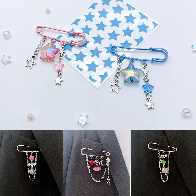 Y2k Gothic Sweet Beaded Brooch Stylish Paperclip Lapel Pin Waist Buckle Fashion Sneaker Badge Shirt Collar Accessory