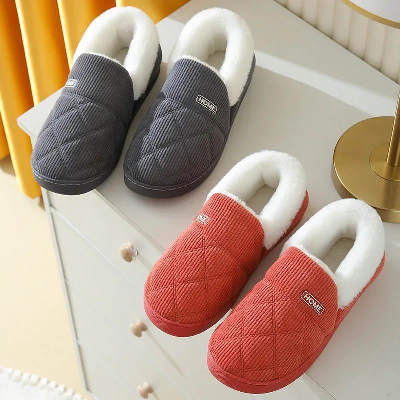 Kidmi-chinelos de pele macia antiderrapante para homens e mulheres, sapatos interiores e exteriores, chinelos de casa quentes, chinelos de pele fofa, moda inverno