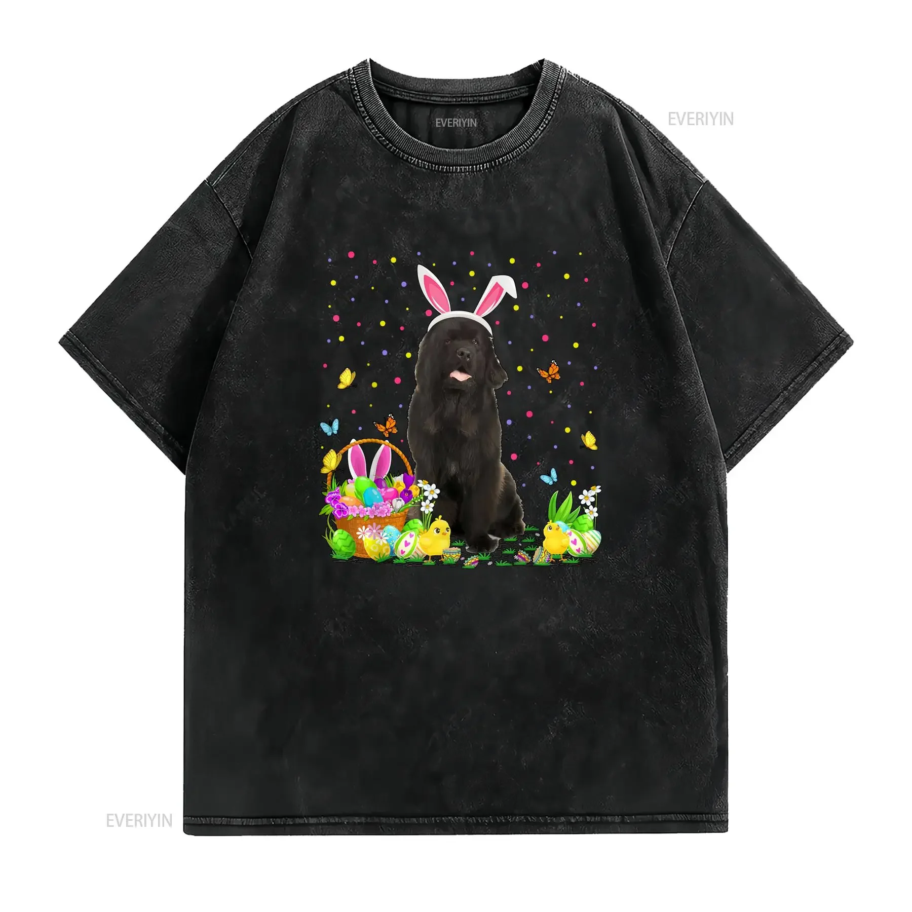 Funny Easter Egg Hunting Newfoundland Dog Sunday T Shirt  vintage Washed Slightly Stylish graphic fashion homme Soft Versatile