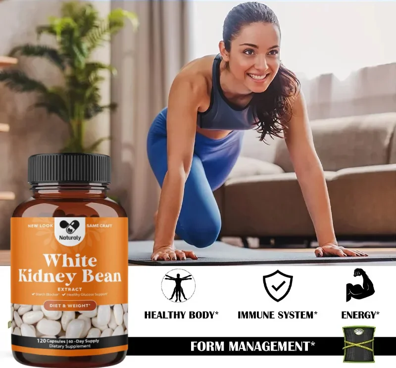 Natural white kidney bean extract - white kidney bean energy enhancer, AMPK activator, and antioxidant capsules - dietary fiber