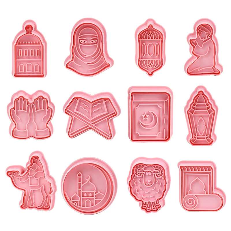 Eid Mubarak Cookie Cutters 6 PCS Ramadan Islamic Muslim Biscuit Mold Mosque Lantern Camel Star Moon Stamp DIY Cake Baking Tools