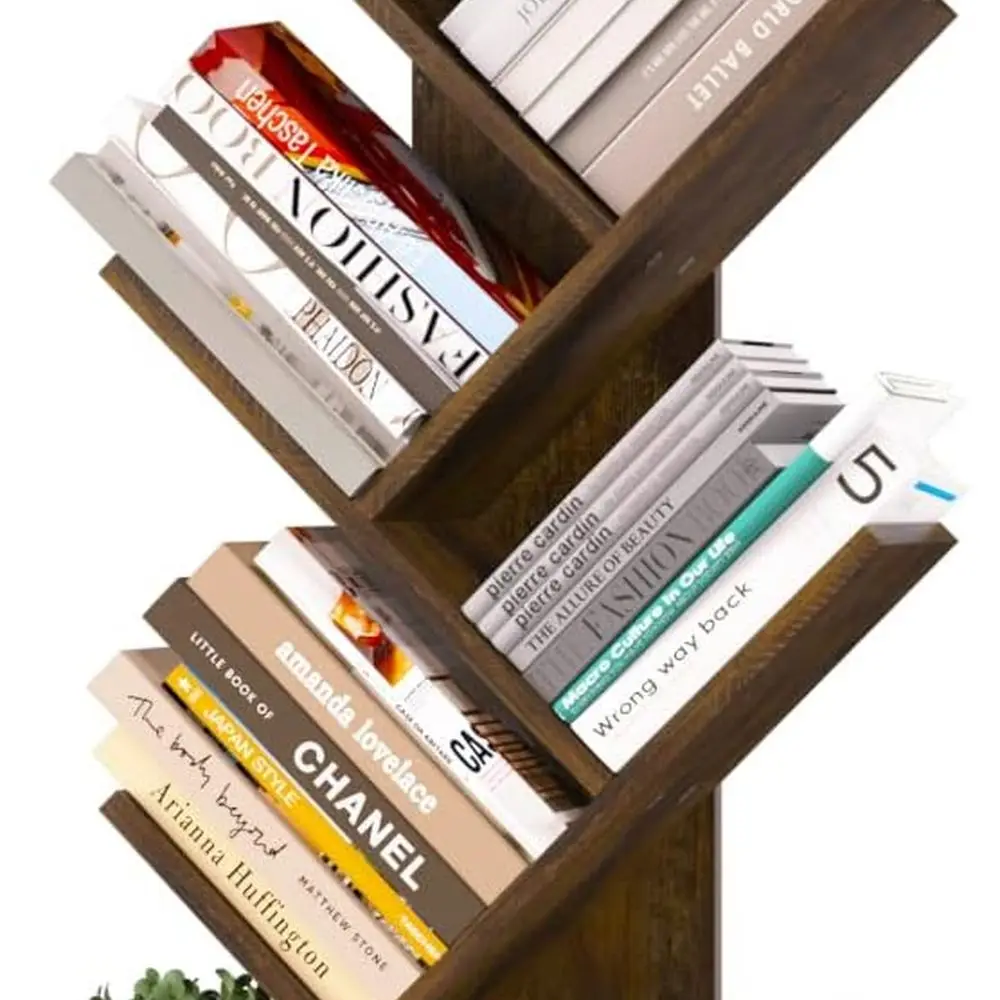 

Rustic 6-Tier Wooden Bookshelf for Home, Office, and Living Spaces - Storage for Books, CDs, and Movies