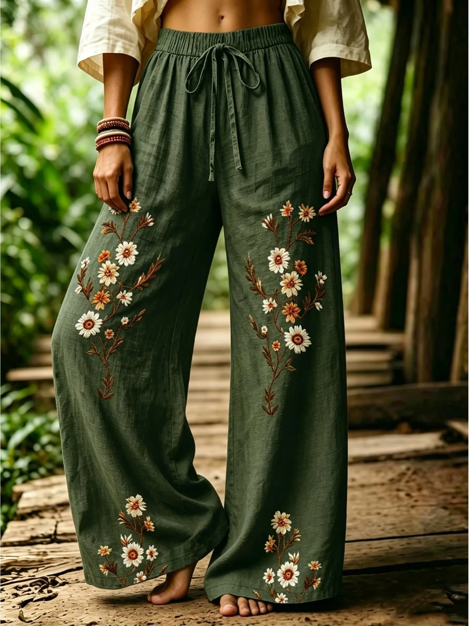 Women's Spring/Summer Bohemian Casual Vacation Style Printed Wide-Leg Pants