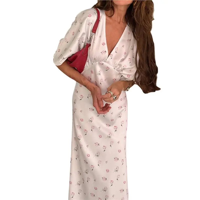 

NEW-Women's Short Sleeve Center Ruched Printed Dress