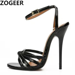 Sexy High Heels Sandals Women Ankle Straps Fashion Summer Gladiator Flip Flops Black Red Party Wedding Shoes Lady Plus Size 48