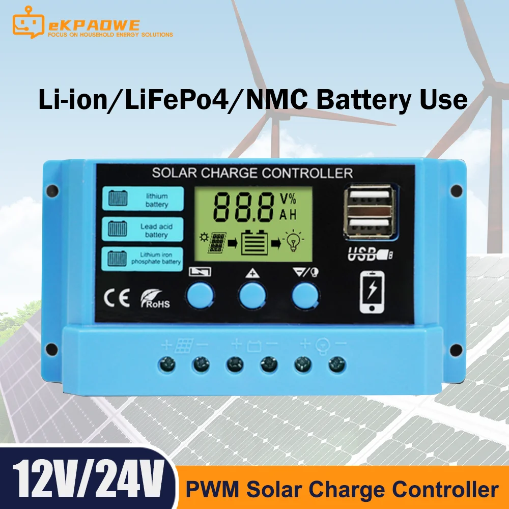 New arrival 30A Solar Charge Controller Li ion Lifepo4 Battery 12V/24V Adjustable Solar Panel Battery Regulator with USB Port