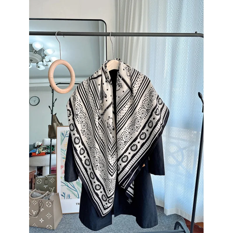 Horse Paisley Boho Scarf Pashmina Brand Hhh Satin Square Hijab Scarf For Woman 2024 Woman Scarves 2024 Black Woman Neck Scarf