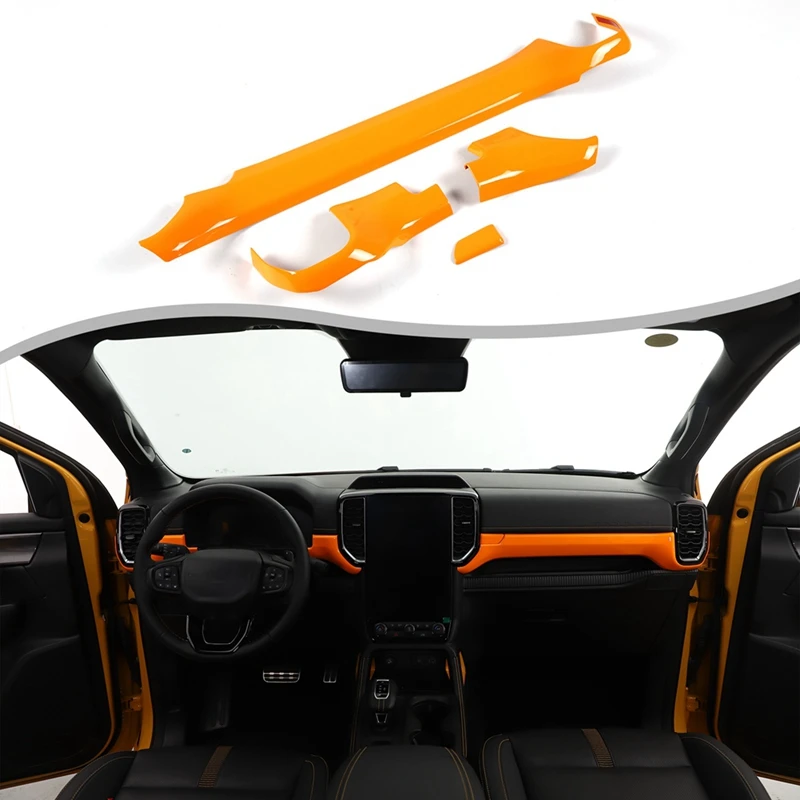 

For Ford Ranger 2023 2024 LHD Car Center Console Dashboard Trim Cover Interior Accessories Orange