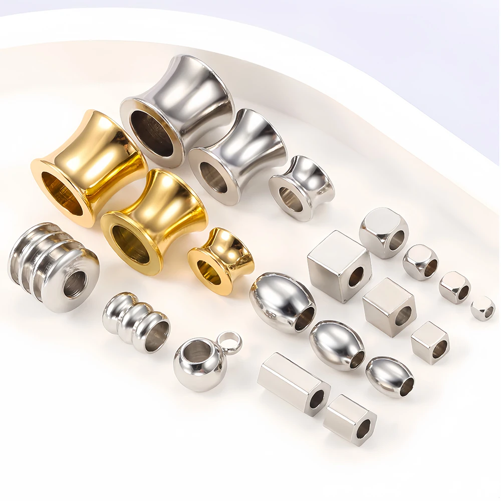 10pcs Stainless Steel Spacer Beads Oval Cylinder Square Loose Bead for Charms DIY Bracelets Necklace Jewelry Making Accessories