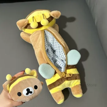 Kawaii Rilakkuma Bee مقلمة قطيفة للأطفال الفتيات الكرتون الدب قلم رصاص بشكل جذاب الحقيبة المنظم القلم حقيبة القرطاسية المدرسية الهدايا