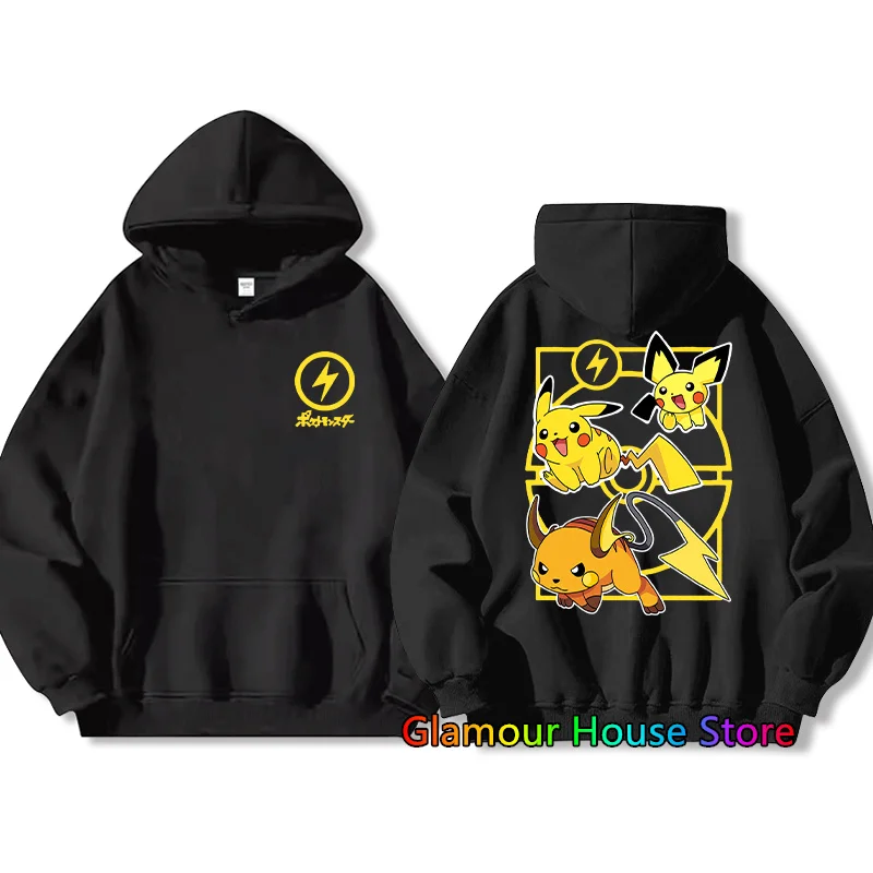 MINISO Pokemon Pikachu Cartoon Long Sleeved Hoodies Cotton Round Neck Kids Hoodie Casual Male Clothes Oversized Unisex Tops