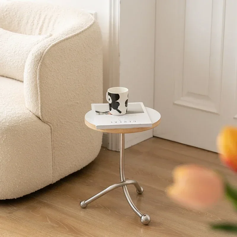 Nordic Minimalist Stainless Steel Side Tea Coffee Table Ins Mini Coffee Table Bedroom Balcony J-shaped Corner Table