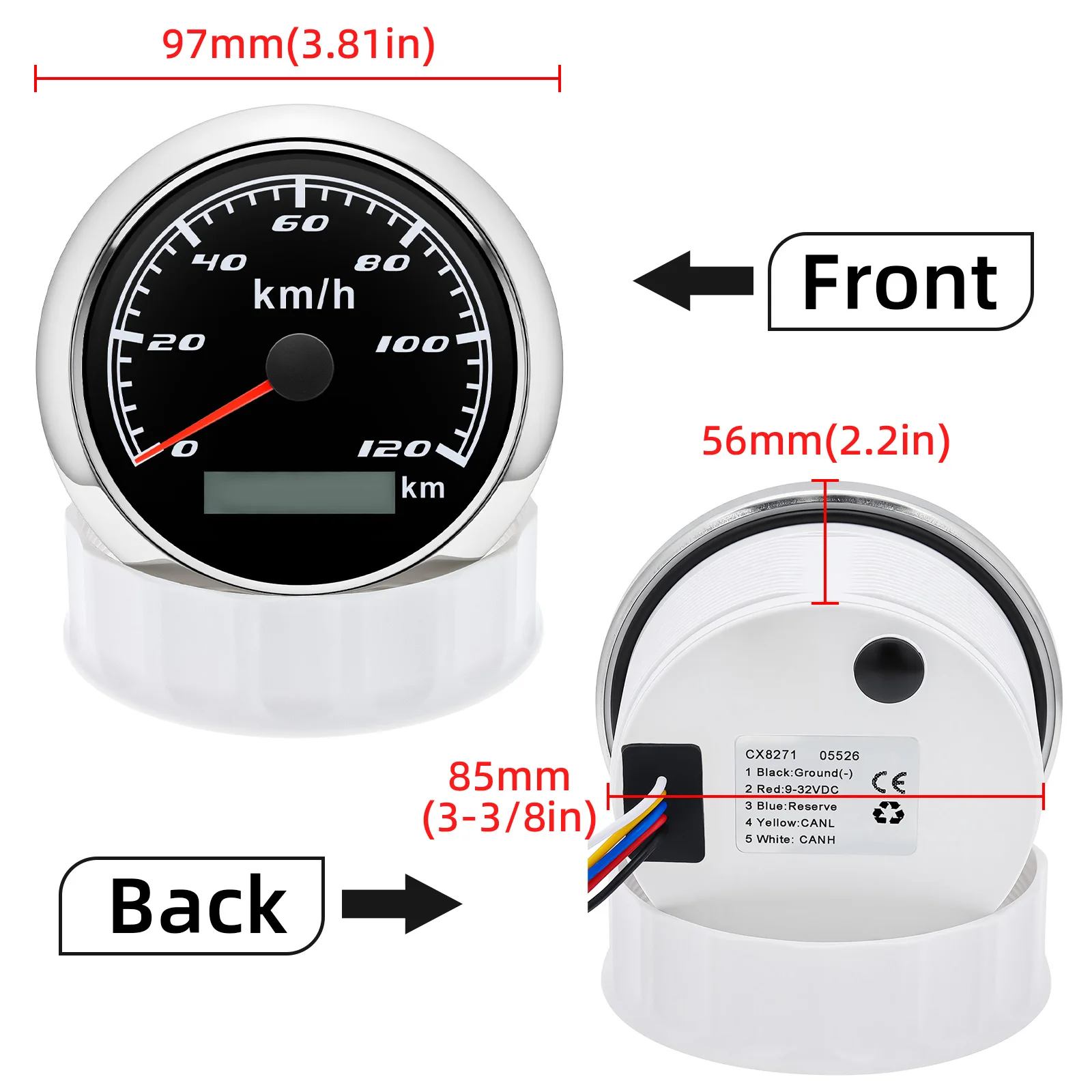 85mm Digital Speedometer CAN 0-120KMH Speed Gauge With RED Backlight Waterproof Speed Instrument For Marine Boat Car Yacht 5
