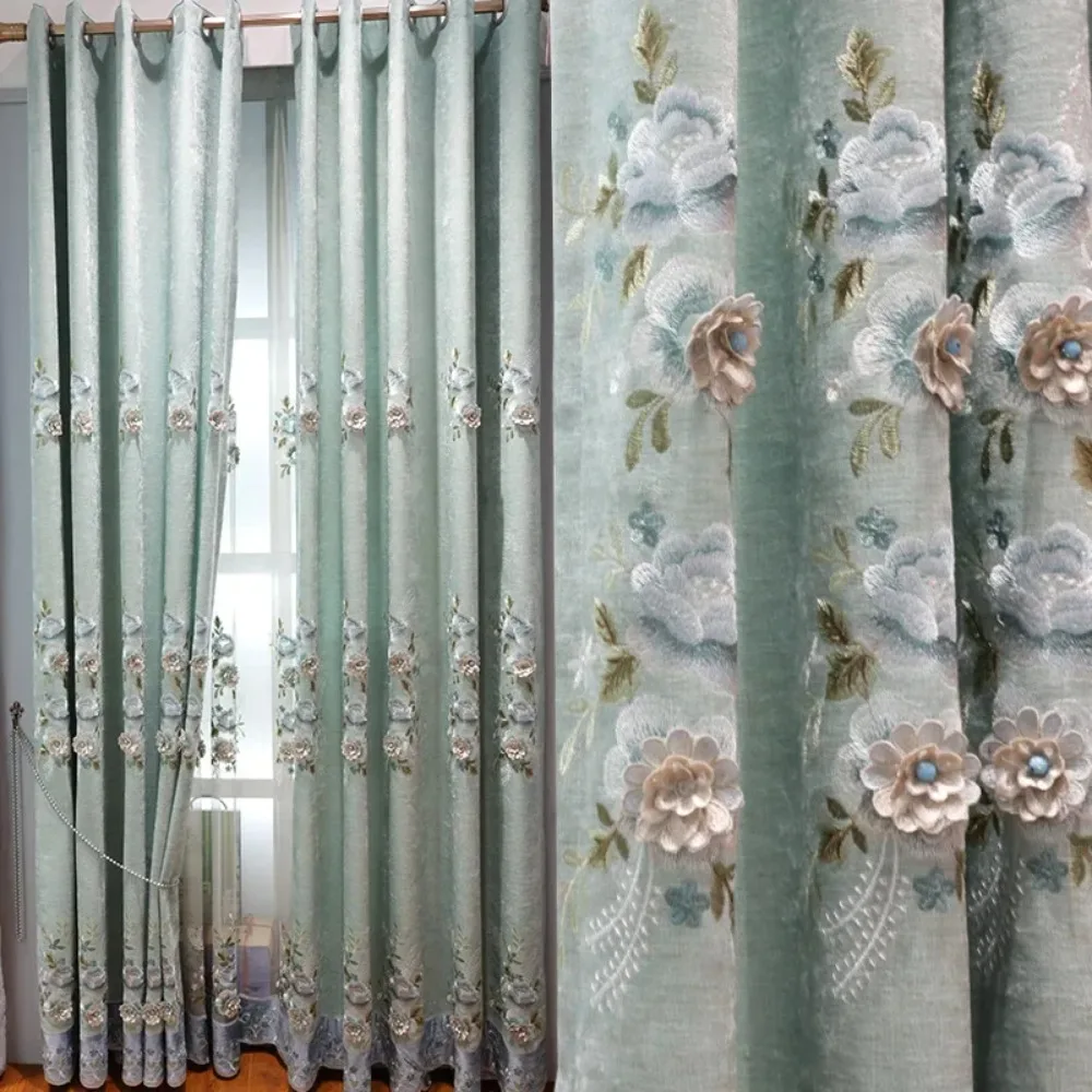 Curtains for Living Room Dining Bedroom Luxury Palace Thick Chenille Embroidery Korean New Style Windows Door