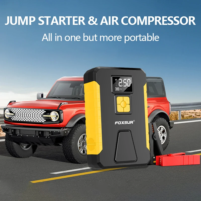 

Tire Inflator Portable Air Compressor Cordless Electric Air Pump, 26800mAh Jump Starter Air Compressor with LED Light for Car