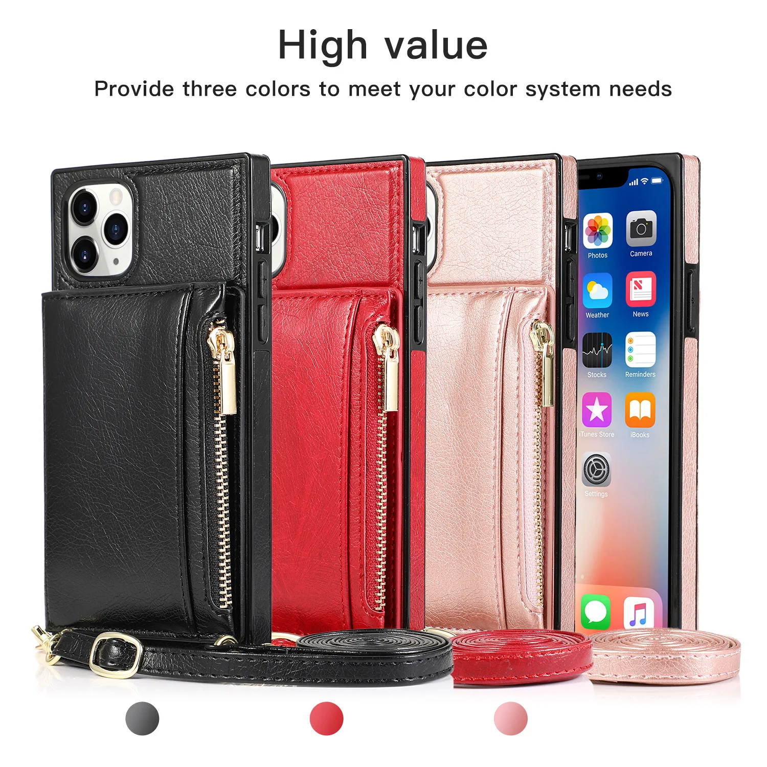 

For iPhone 13Pro Max Diagonal Straddle Square Zipper Case 12 11Pro Mini Card Lanyard Holster X XS MAX XR 8Plus Protective Cover