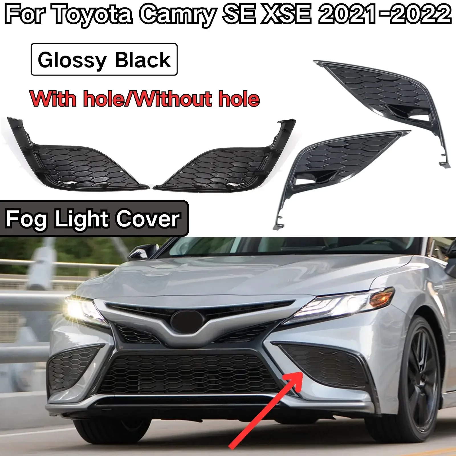 For Toyota Camry SE XSE 2021-2022 Fog Light Cover Sports A Pair  Without/With Hole Glossy Black Accessories Grille Body Kit