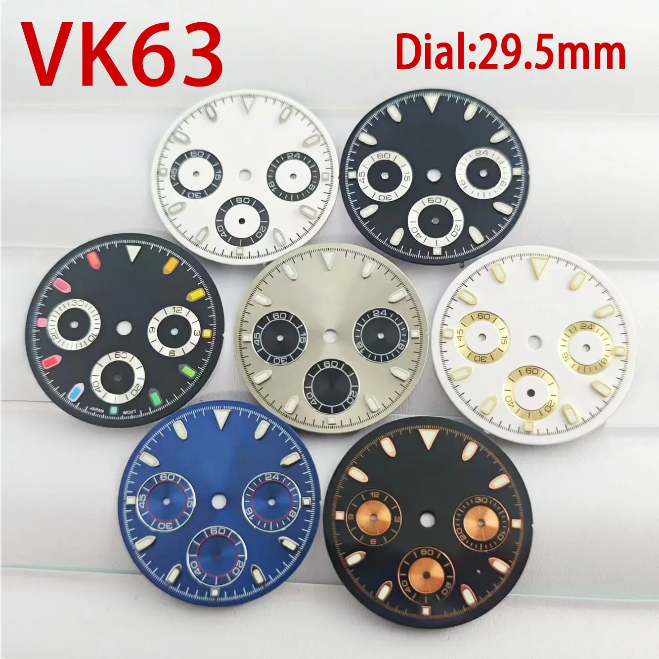 VK63 Watch Dial 29.5mm dial Green Luminous is a men's watch accessory for the VK63 automatic movement case strap