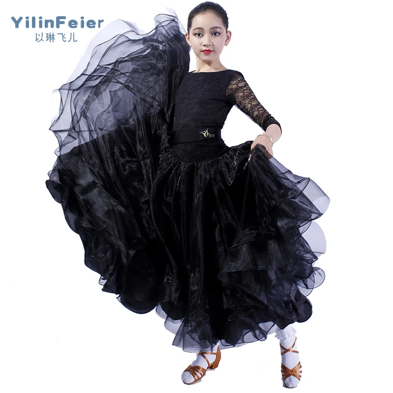 Lace Long-sleeved Children\'s Dance Costume Children\'s Ballroom Dress  Ballroom Kids