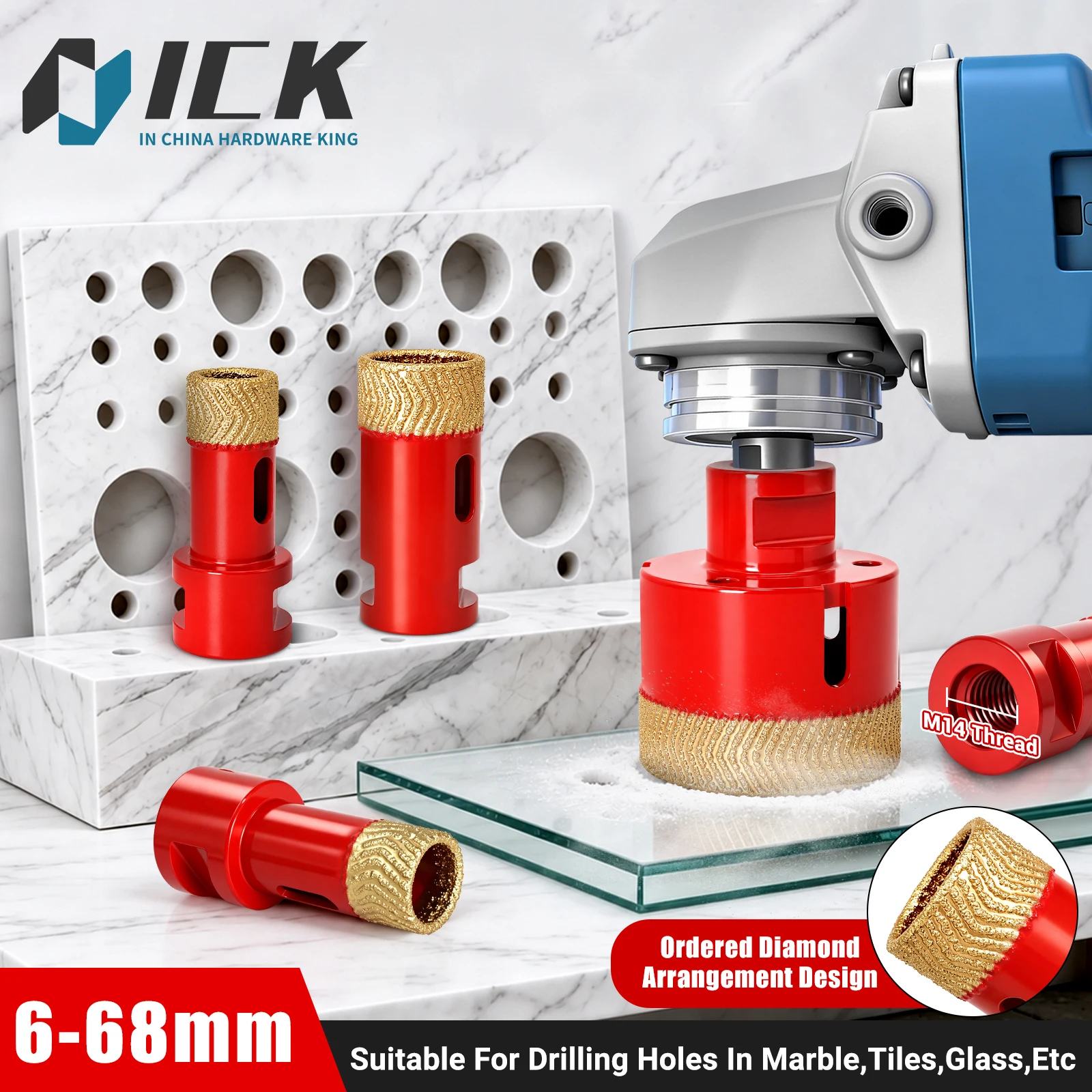 

Ordered M14 Diamond Arrangement Hole Saw for Marble Tile Glass Granite Ceramic Quartzite with Neat Edge and Premium Look 6-68mm