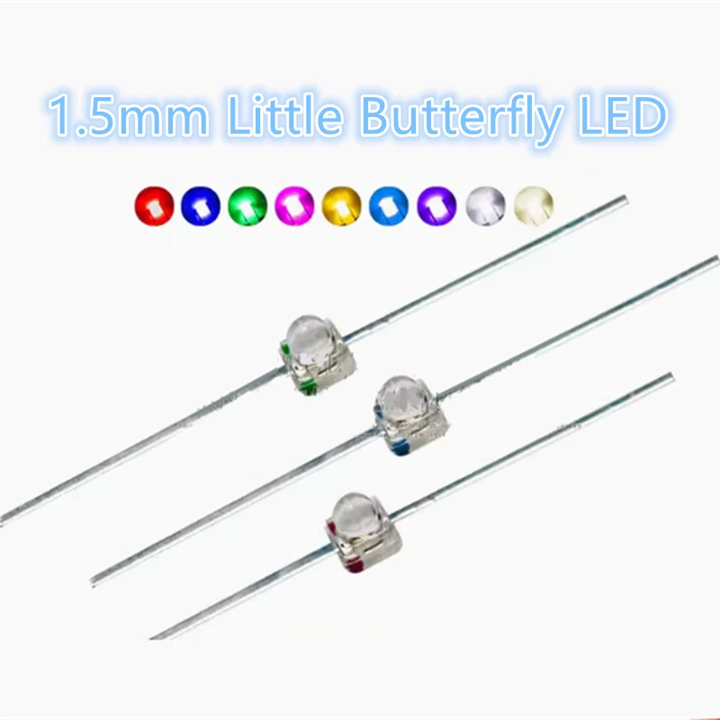 Super Bright 1.5mm Little Butterfly LED, Red, Green, Yellow, Blue, White, Warm-white, Orange, Straight Flat Foot Lamp Beads