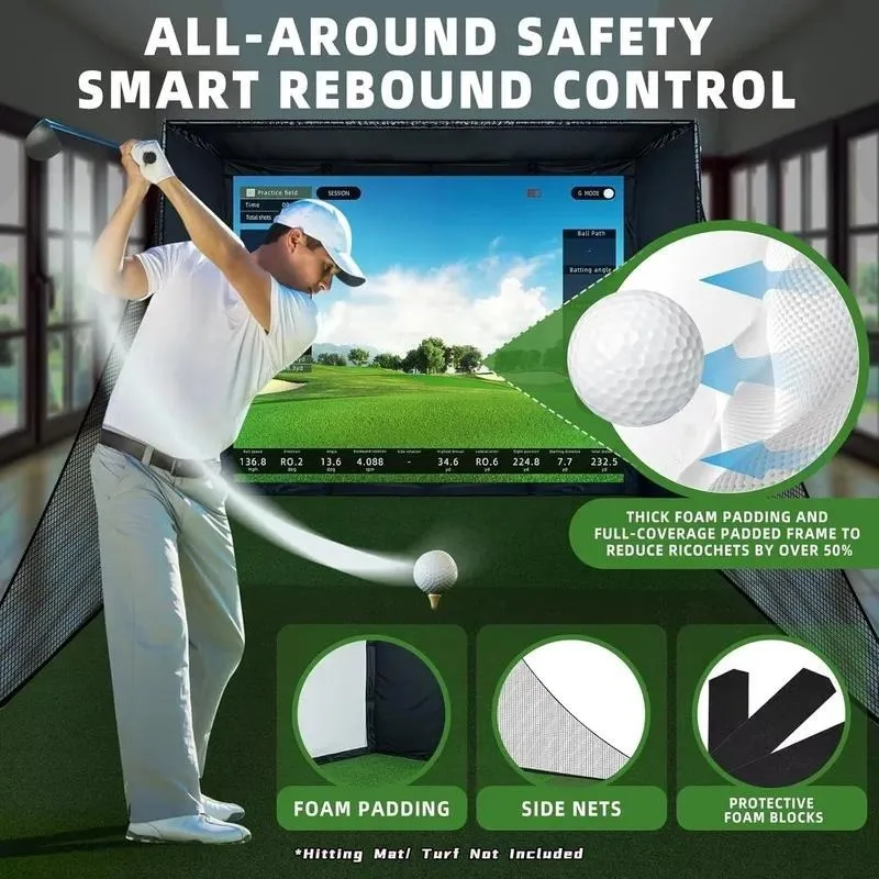 2026for Podiyeen Golf Hitting Net Home Simulator with Premium HD Impact Screen Full Safety Padding and Blackout Curtain