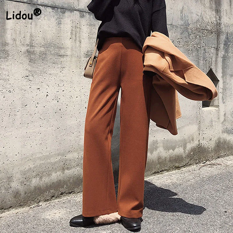 Women's Clothing Solid Color Simplicity Wide Leg Pants Autumn Winter Fashion All-match High Waist Loose Trousers for Female