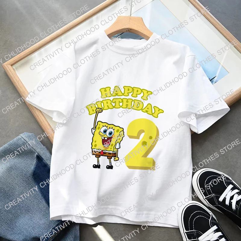 Sponge-Bob Children T-Shirt Number 1-12 Cartoons Block Kid Tee Shirts Anime Kawaii Tops Casual Clothes Boy Girl Short Sleeve