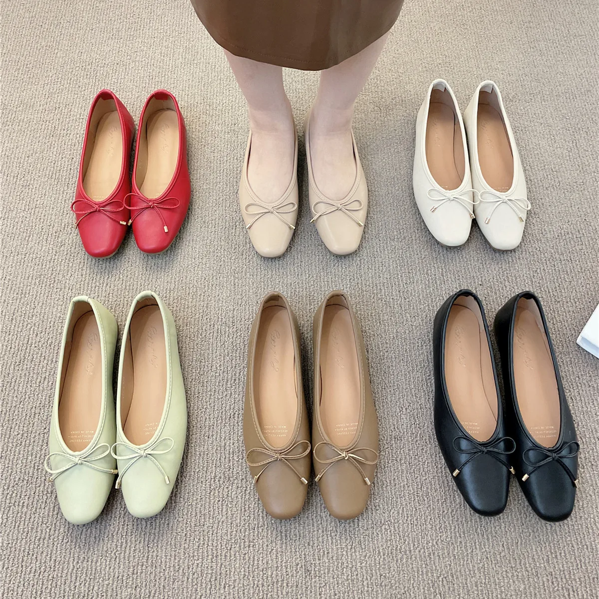 Bailamos Women Flats Round Toe Moccasins Slip On Flat Ballerina Shallow Shoes Casual Outdoor Dress Flat Ballet Shoes Size35-40 M