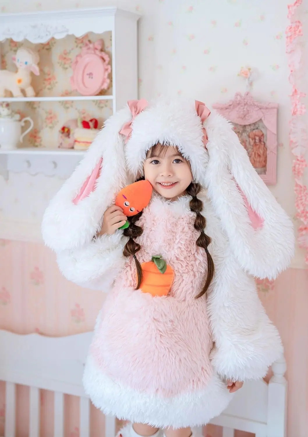 Cartoon Kinder Plüsch-Kaninchen Cosplay Kostüm Kawaii Mädchen Winter Warme Sets Top Hose Mütze Anzug 1-10 Jahre Mädchen Party Outfits Geschenk – Detail 6