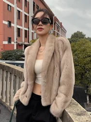 HDHOHR 2026 New Real Mink Fur Coats Women Fashion High Grade Whole Fur Women Coat Winter Thick Warm  Real Mink fur Jackets Femal