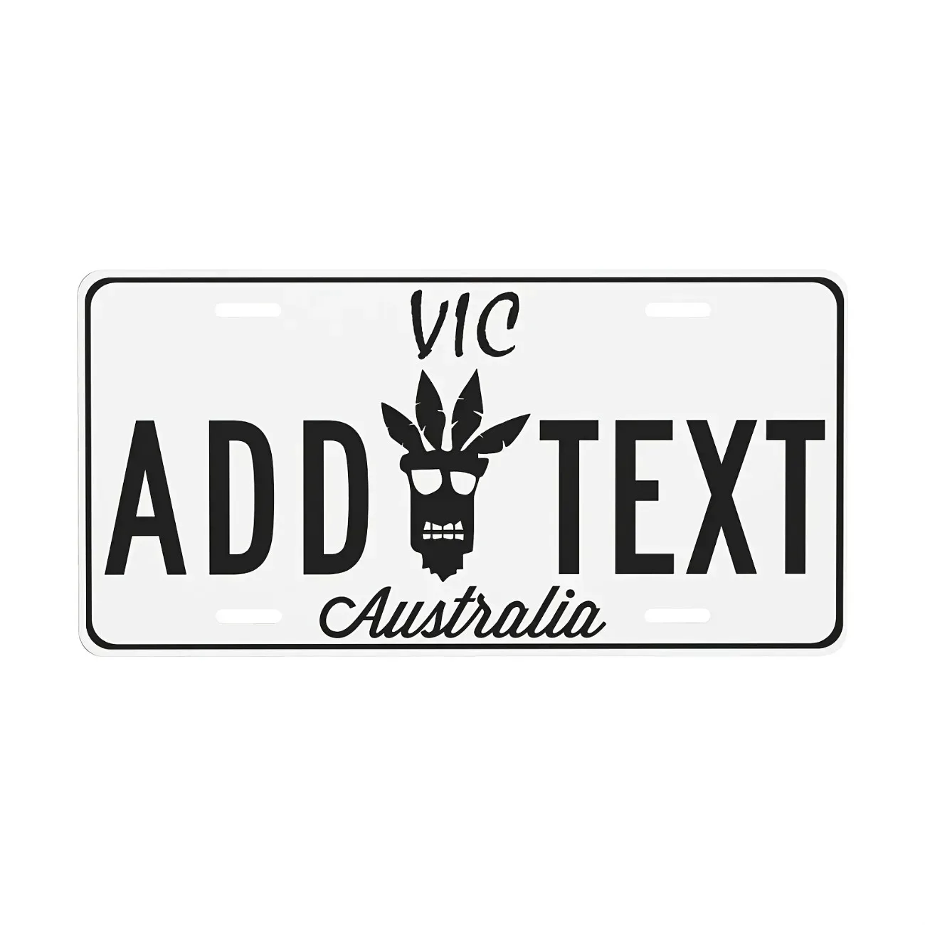 Customizable White Base VIC Australia Tiki Skull Metal Decorative Plaque, Personalized Text Wall Decor (Only For Decoration)
