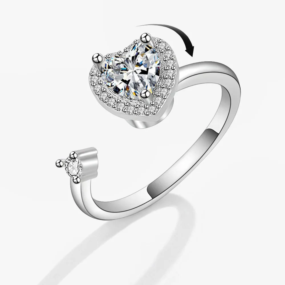 Women's Adjustable Crystal Flower Fidget Ring
