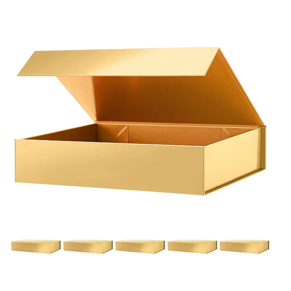 6 Gift Boxes 11x7.8x2.3 Inches, Gift Boxes with Lids, Sturdy Shirt Boxes with Magnetic Lids for Wrapping Gifts (Glossy Gold)