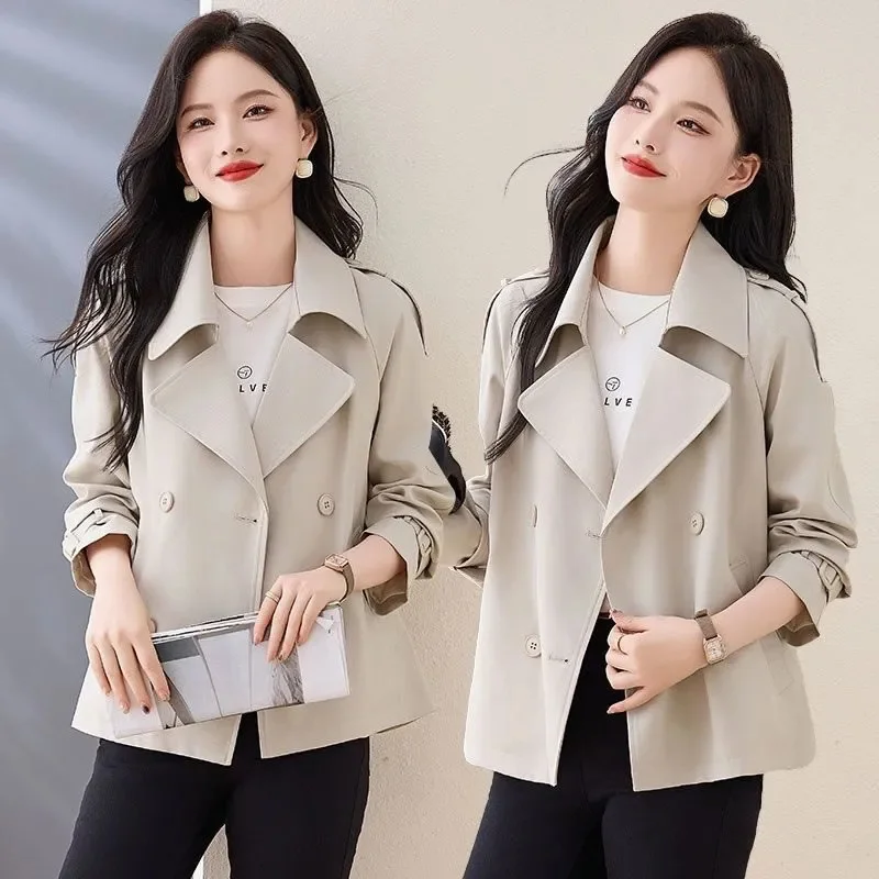 2025 Spring Autumn New Lining Trench Coat Ladies High-Quality Windbreaker Jacket Woman Fashion Temperament Short Outerwear Tops