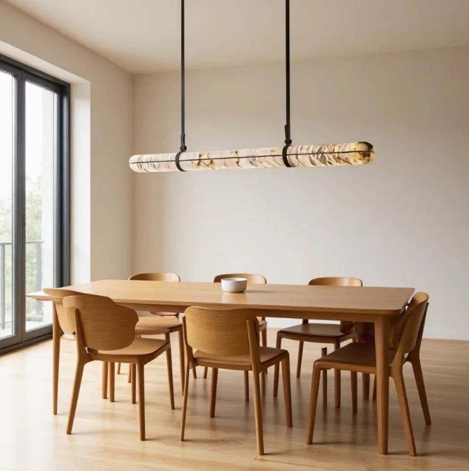 Spanish Natural Marble Long-shaped Chandelier Restaurant Bar Living Room Conference Room Island and Full Copper Pendant Lamp