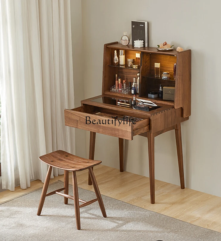 

Dresser Nordic Solid Wood Mild Luxury Retro Black Walnut Modern Minimalist Makeup Table