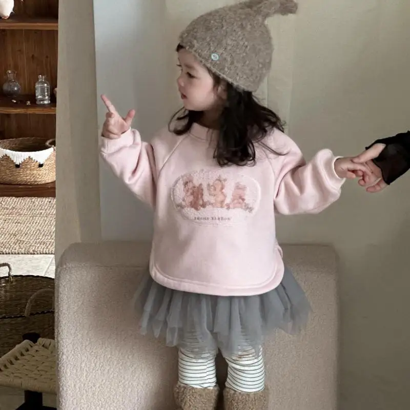 

2025 Winter New Girls Long Sleeve Cartoon Sweatshirt Baby Thick Warm Pullover Children Casual Tops Fashion Kids Clothes