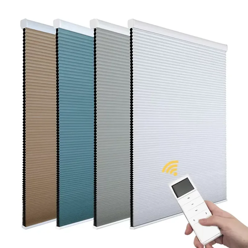 Premium Smart Remote Controlled Electric Honeycomb Blind Energy Efficient Insulated Window Shade for Living Room