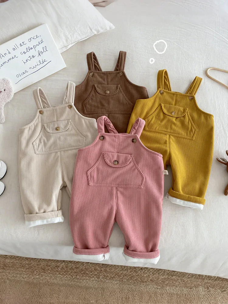 

Kids Girl Boy Corduroy Overalls Fleece Lined Warm Suspender Pants Winter Autumn Thickened Jumpsuit for 0-5Y Children's Clothing