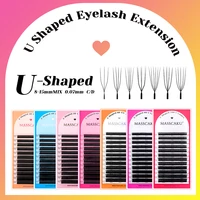 Pestañas Postizas MASSCAKU en Forma de U 3D/5D Mixtas de 8-15 mm, Curvatura C y D, Color Negro Mate Premium, Voluminosas y Esponjosas, Extensiones de Pestañas para Maquillaje Profesional