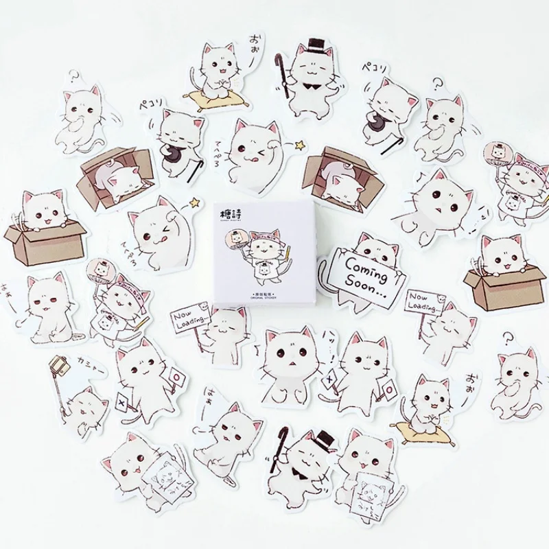 45 Pieces/Box Kitten Themed Stickers Decorate Cute Cat Stickers Self Adhesive Clip Stickers Notebook Computer Planner
