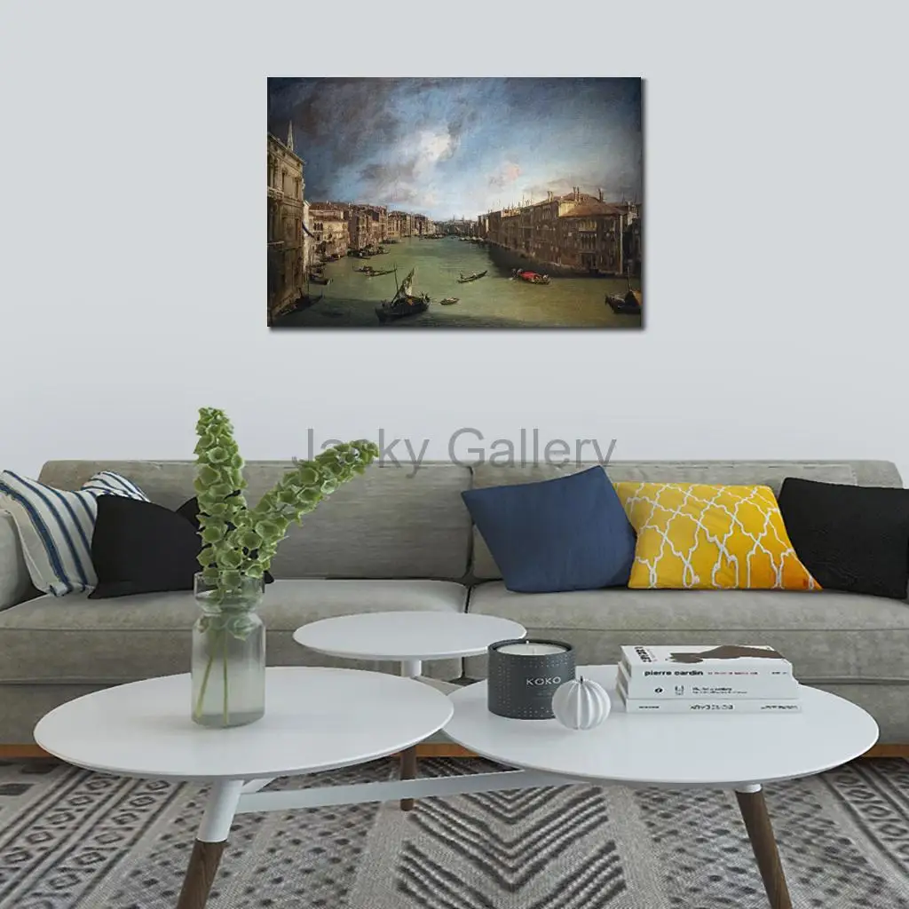 Hand Painted Classical Landscape Oil Painting Grand Canal Da Palazzo Balbi Rialto Canaletto Canvas Art Large Living Room Decor
