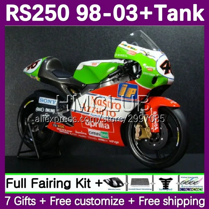 Fairing For Aprilia RS250RR RS 250 RS-250 RS250 R RR 98 99 00 01 02 03 80No.62 RSV250 1998 1999 2000 2001 2002 2003 green red