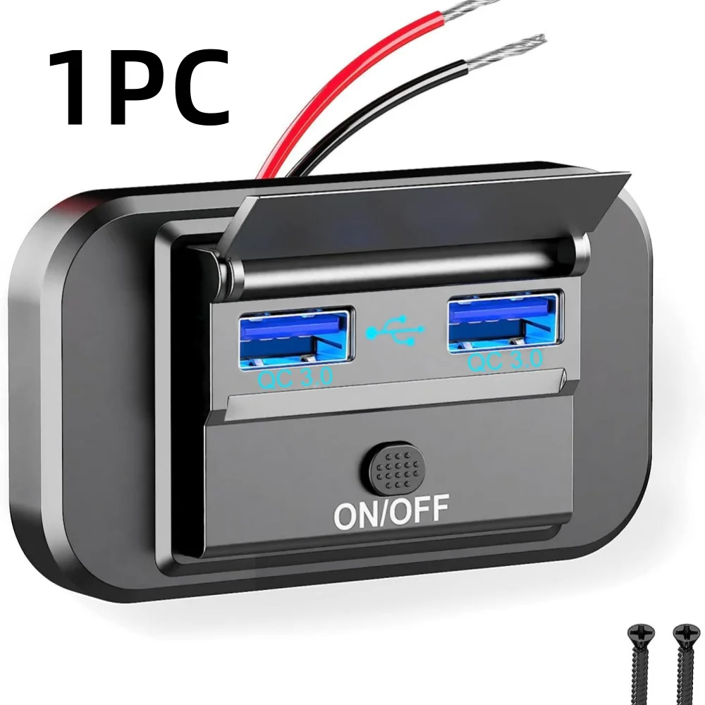 1/2PC Dual USB PD Type C Quick Charger Socket 12V/24V QC3.0 Power Adapter Modified Outlet With On/Off Button For Car Boat RV Bus