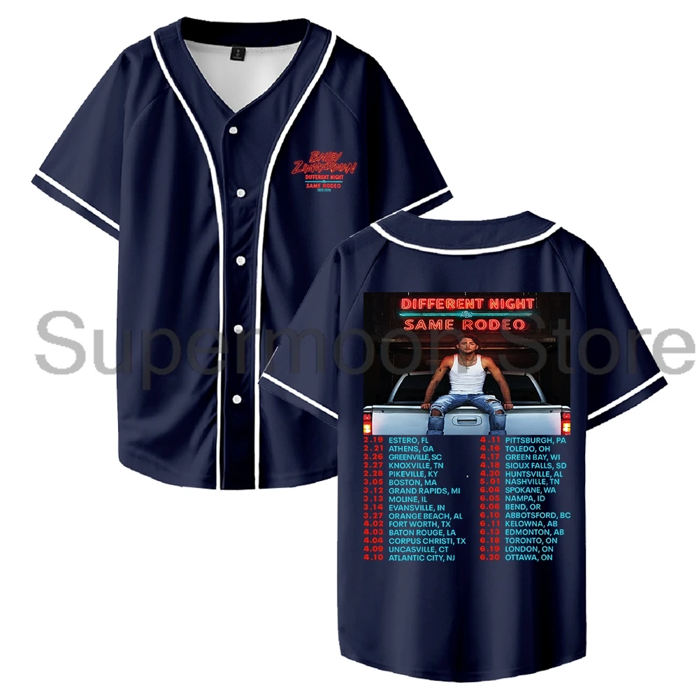 Bailey Zimmerman Different Night Same Rodeo Tour 2026 Baseball Jersey Short Sleeve Button-up Shirts Women Men Streetwear Tops