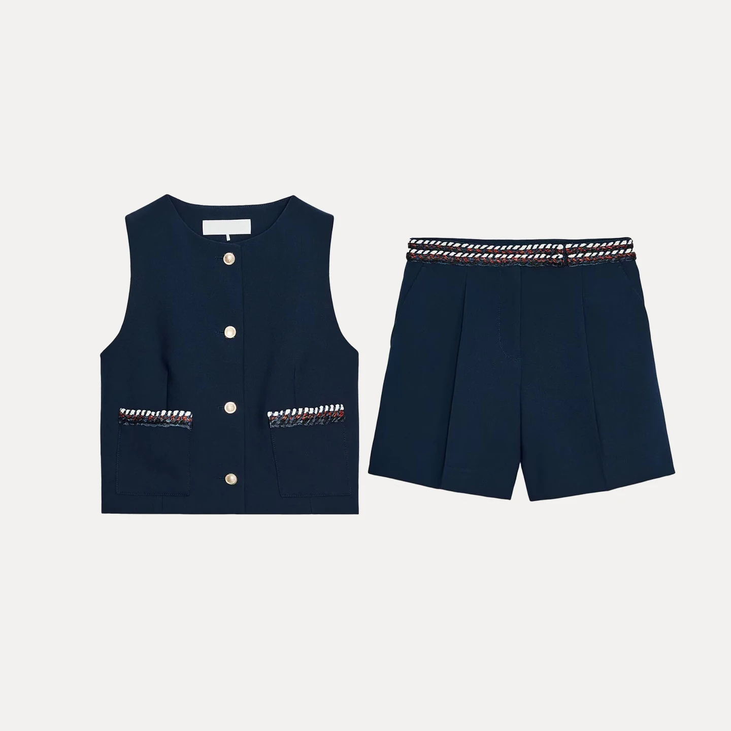 Z 2025 Verano Nuevo Conjunto de Moda para Mujeres Ceco y Plones Cortos Cuello Redondo Manga Corta Estilo de Cierr...