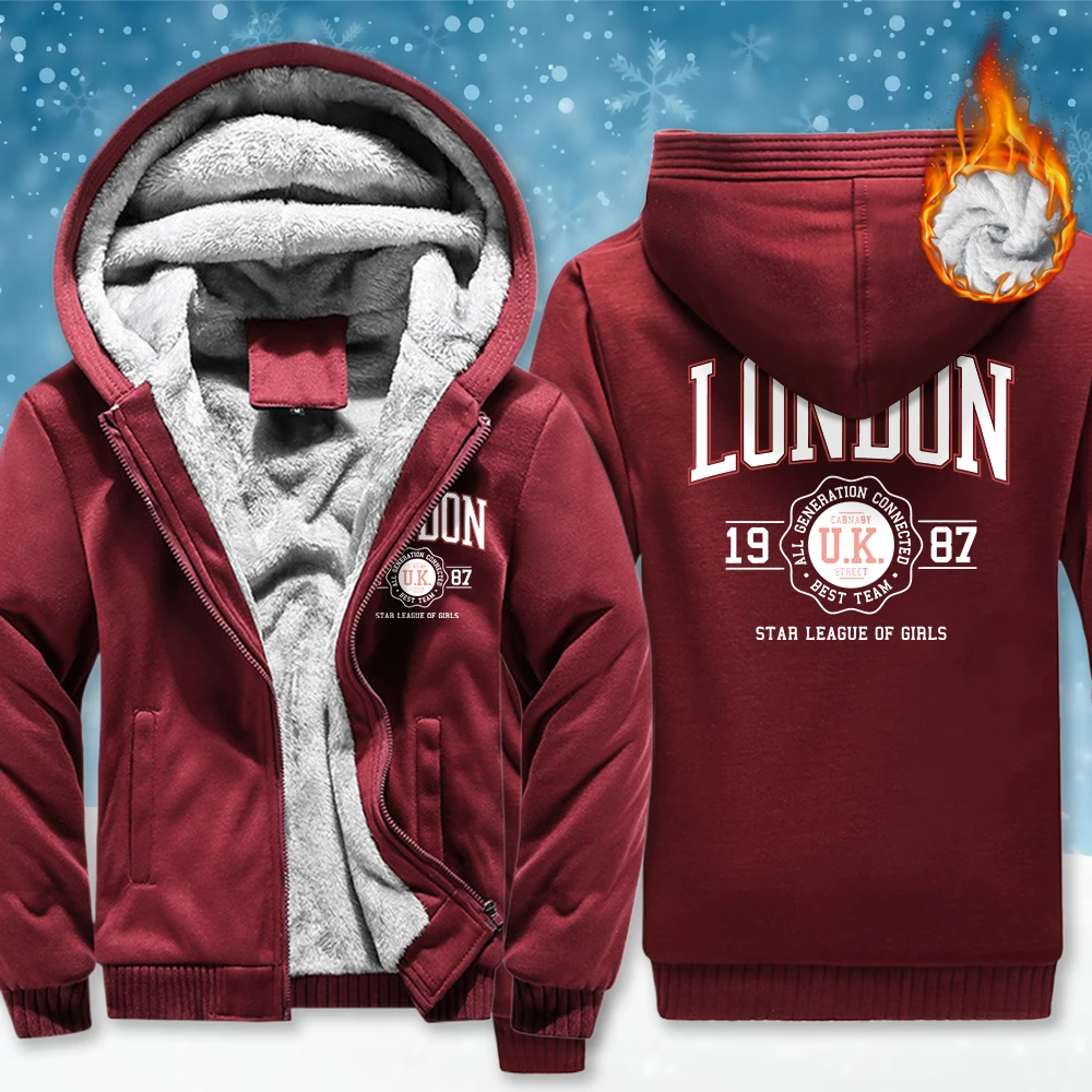 

Мужское пальто с карманом на молнии и звездами Лондон, Зимняя утепленная флисовая одежда, повседневная универсальная мужская толстовка с длинным рукавом