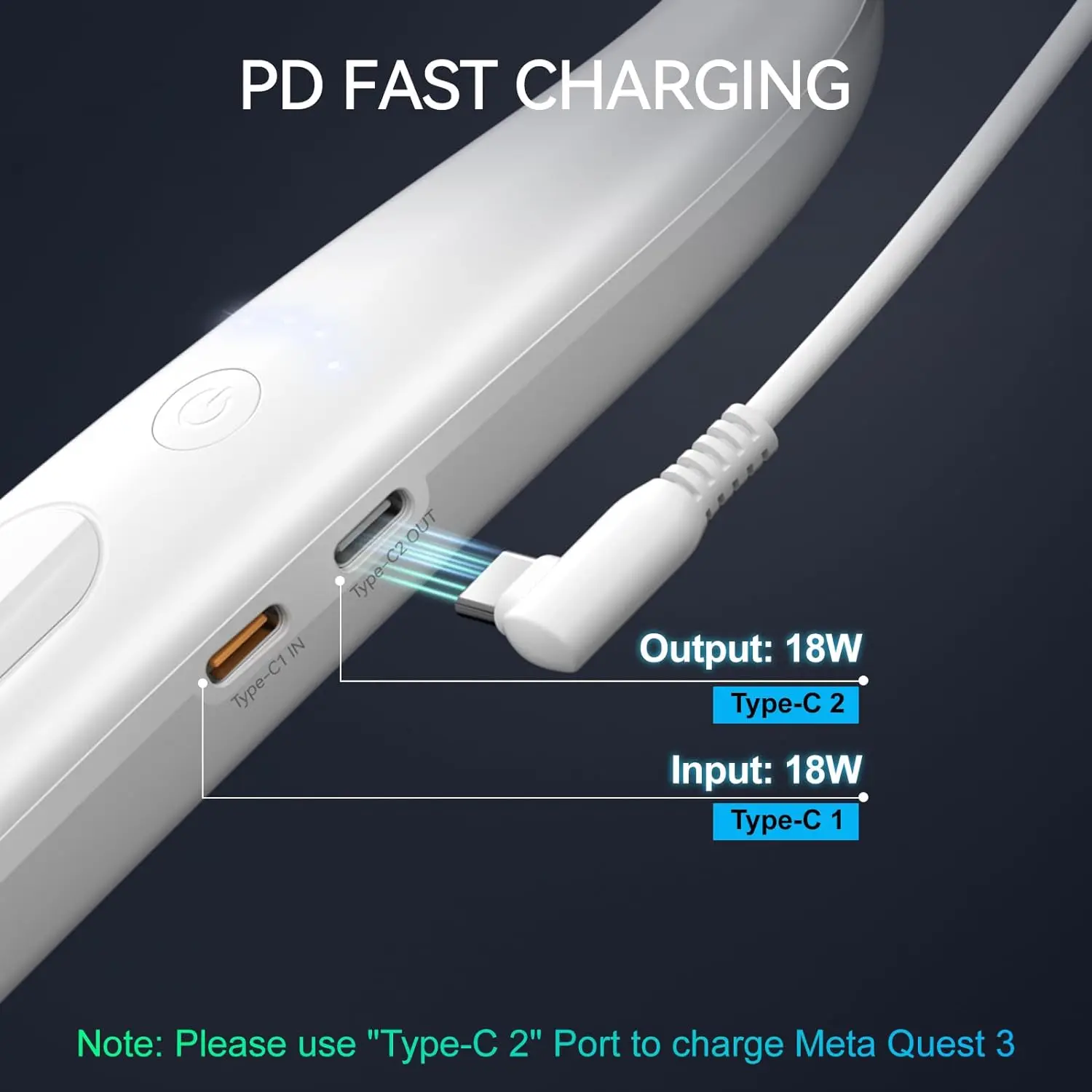 NEWDERY 10000mAh Battery Pack for Meta Quest 3S/3/2/1/Pro/PSVR 2/Pico 4 Pro USB C Portable Charger Hanging Neck Power Bank
