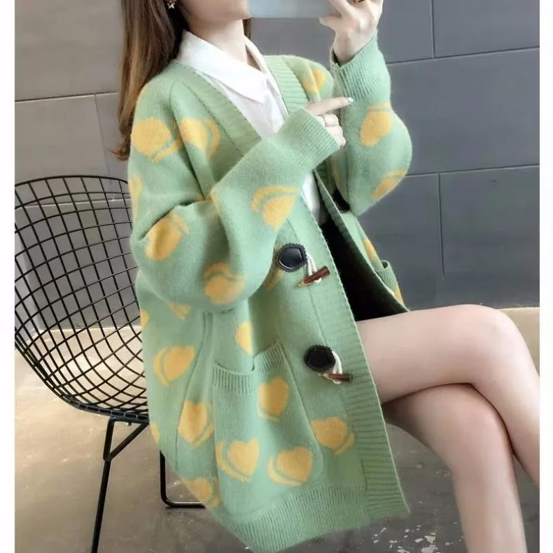 Women New Knitted Sweater Coat Plus Size Long Cardigan Loose Fairy in Autumn Winter Medium Style V-neck Fashion Simple Outwear